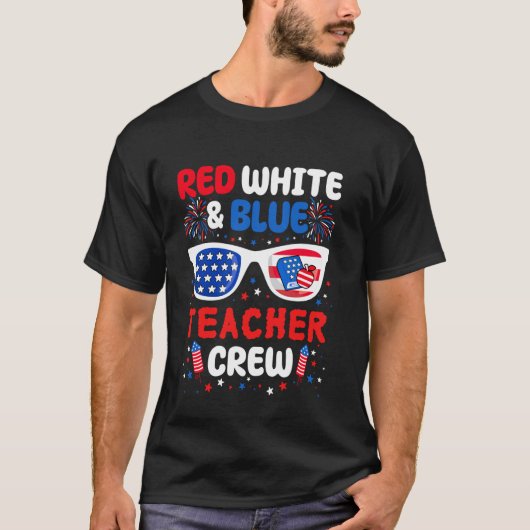 レトロ 赤 白 青 先生 4th July 愛国 Tシャツ (正面)