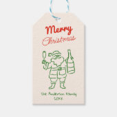レトロ 赤 緑 手描き サンタクロース クリスマス ギフトタグ (正面)