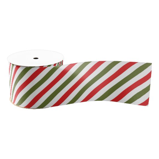 レトロ 赤 緑 白 クリスマス ストライプ 柄 グログランリボン (リール)