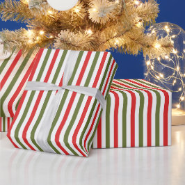 レトロ 赤 緑 白 クリスマス ストライプ 柄 ラッピングペーパー