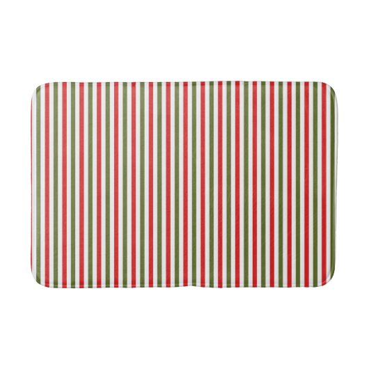 レトロ 赤 緑 白 クリスマス ストライプ 模様 バスマット (正面)