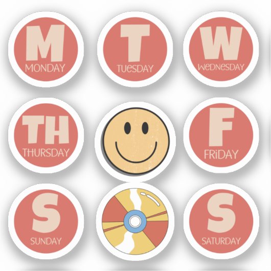 レトロ、週のヴィンテージ日ステッカーパック シール (正面)