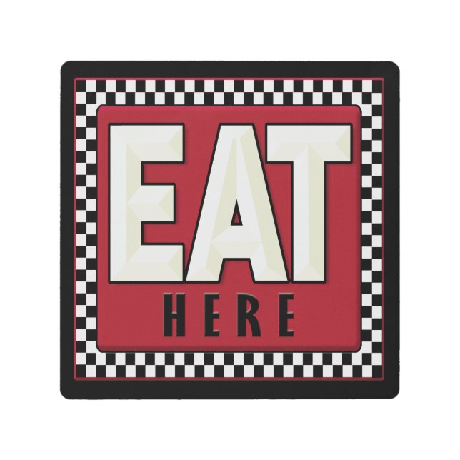 レトロ- 食べヴィンテージはこちらSign Metal Art メタルプリント (正面)