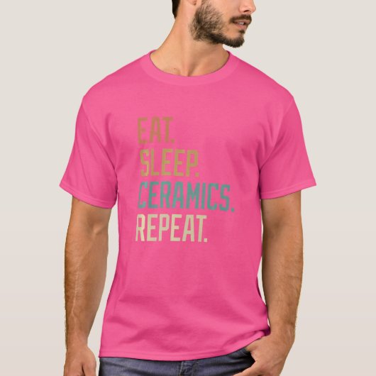 レトロ 食事 睡眠 セラミック リピート ヴィンテージ Tシャツ (正面)