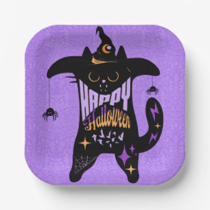 レトロ 黒猫 おもしろ ハロウィン ペーパープレート