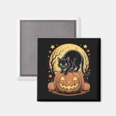 レトロ 黒猫 パンプキン おもしろ ハロウィン マグネット (正面/裏面)