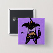 レトロ 黒猫 楽しいハロウィン   缶バッジ (正面&裏面)