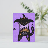 レトロ 黒猫 魔女 楽しい ハロウィン  ポストカード (スタンド正面)