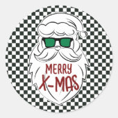 レトロ 黒 白 市松模様 サンタクロース クリスマス ラウンドシール (正面)
