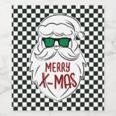 レトロ 黒 白 市松模様 サンタクロース クリスマス ワインラベル (シングルラベル)