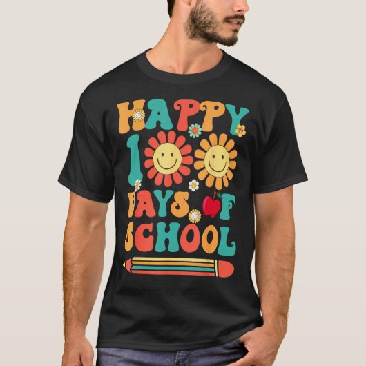 レトロ 100日目の学校の先生 男女兼用 100日目お祝い Tシャツ (正面)