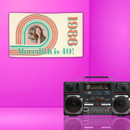 レトロ 1986 40歳の誕生日 コーラルボホストライプ 横断幕