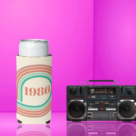 レトロ 1986 40歳の誕生日 コーラル ボホ ストライプス スリム缶クーラー