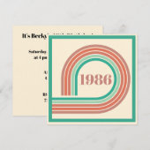 レトロ 1986 40歳の誕生日 コーラル ボホ ストライプ 招待状 (正面/裏面)