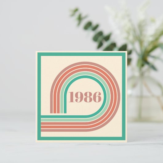 レトロ 1986 40歳の誕生日 コーラル ボホ ストライプ 招待状 (スタンド正面)