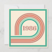 レトロ 1986 40歳の誕生日 コーラル ボホ ストライプ 招待状 (正面)