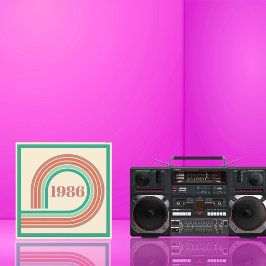 レトロ 1986 40歳の誕生日 コーラル ボホ ストライプ 招待状