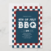レトロ 4th of July BBQ パーティ チェック柄 招待状 (正面)