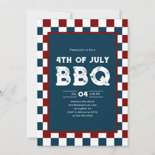 レトロ 4th of July BBQ パーティ チェック柄 招待状