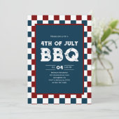 レトロ 4th of July BBQ パーティ チェック柄 招待状 (スタンド正面)