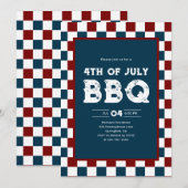 レトロ 4th of July BBQ パーティ チェック柄 招待状 (正面/裏面)