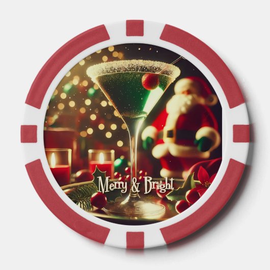 レトロ 50年代 サンタ クリスマス グリーン マティーニ ポーカーチップ (正面)