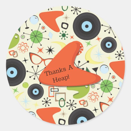 レトロ 50's 60's ヴィンテージ ファッション パターン パーティー ラウンドシール (正面)