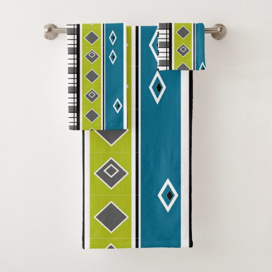 レトロ,60代,人気があるファッション,青,緑 バスタオルセット (インサイチュ)