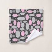 レトロ、60年代、水玉模様、グレーとピンク バスタオルセット (ウォッシュタオル)
