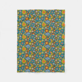 レトロ/70sフラワーパワー フリースブランケット