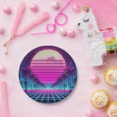 レトロ、80年代のネオン月/手のひら ペーパープレート (パーティー)