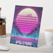 レトロ、80年代のネオン月/手のひら 台座サイン (インサイチュ)