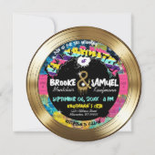 レトロ 80's 90's ヒップホップ フォト ゴールド レコード ウェディング 招待状 (正面)