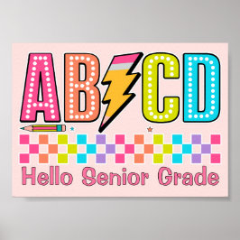 レトロ ABCD アルファベット 稲妻 バックトゥスクール ポスター