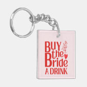 レトロ Buy The Bride A Drink QRコード 赤 ピンク キーホルダー (正面左)
