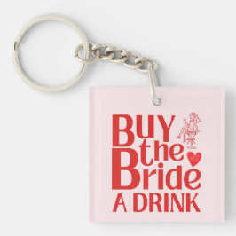 レトロ Buy The Bride A Drink QRコード 赤 ピンク キーホルダー