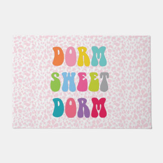 レトロ"Dorm Sweet Dorm"ピンクチータドアマット ドアマット