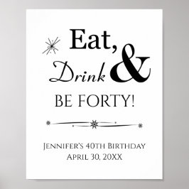 レトロ Eat Drink and Be Forty 40歳の誕生日サイン ポスター