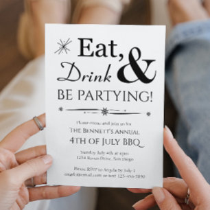 レトロ Eat Drink Be Partying 4th オブ ジュライ パーティ 招待状