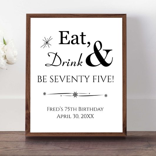 レトロ Eat Drink Be Seventy Five 75歳の誕生日サイン ポスター