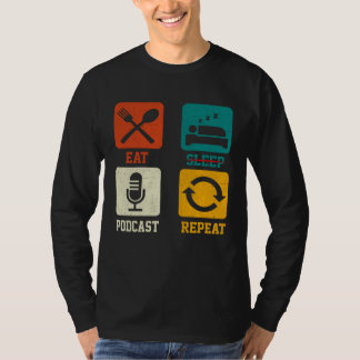 レトロ Eat Sleep ポッドキャスト Repeat ポッドキャスター ポッドキャスティング Tシャツ