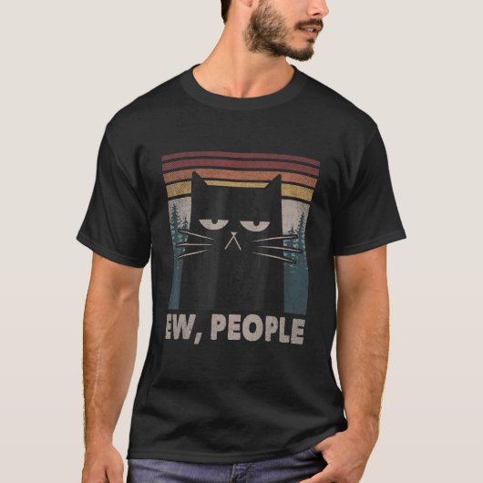 レトロ Ew 人々 黒猫 反社会的人間 引きこもり Tシャツ (正面)