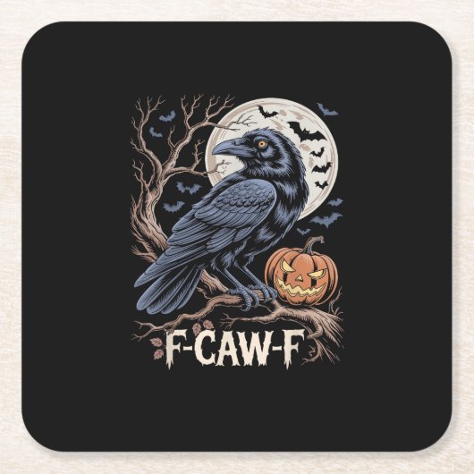 レトロ F-Caw-F 鳥 カラス 面白い カラス 鳥 鳴き声 グランジ スクエアペーパーコースター (正面)