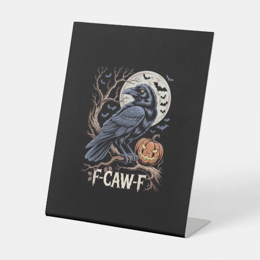 レトロ F-Caw-F 鳥 カラス 面白い カラス 鳴き声 グランジ 台座サイン (正面)