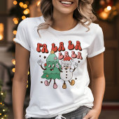 レトロ Fa La La クリスマスツリーと雪だるま トライブレンドTシャツ