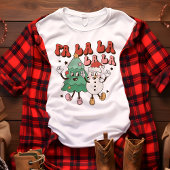 レトロ Fa La La クリスマスツリーと雪だるま トライブレンドTシャツ