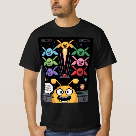 レトロ Galaga Galagans Tシャツ - フォーメーションを信じろ (正面)