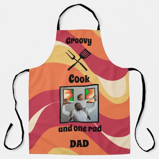 レトロ「Groovy調理師ワン素晴らしいパパ」のパターンと写真 エプロン (正面)