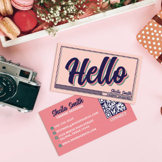 レトロ「Hello」タイポグラフィクール配色 名刺
