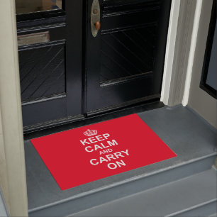 レトロ「Keep Calm and Carry On」メッセージ ドアマット